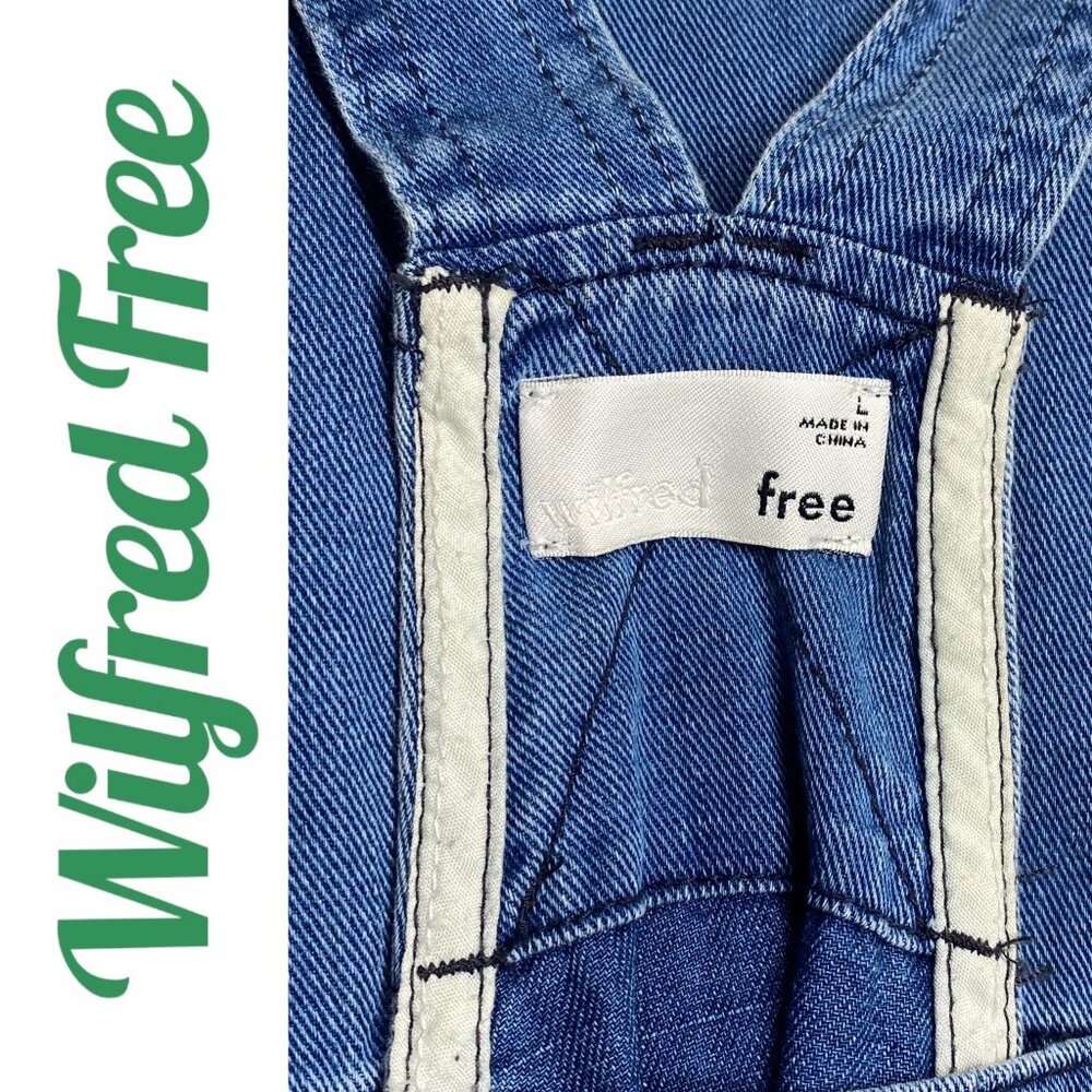 WILFRED FREE VALLETTA RELAXED BLUE DENIM CROPPED OVERALLS DRAWSTRING WAIST LARGE - Picture 6 of 13